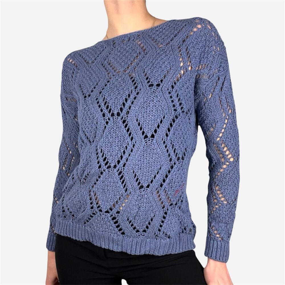 Eddie Bauer blue knit sweater crocheted pullover - size xs